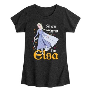 Girls' - Frozen 2 - She's Anna, I'm Elsa Fitted Short Sleeve Graphic T-Shirt - 1 of 4