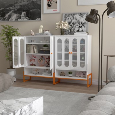 SKRAN Modern Minimalist Double Door Shoe Cabinet with Adjustable Mesh Doors and Tall Hollow Storage Cabinet Bottom, White