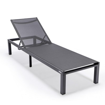 LeisureMod Marlin Patio Chaise Lounge Chair With Black Aluminum Frame Set of 2