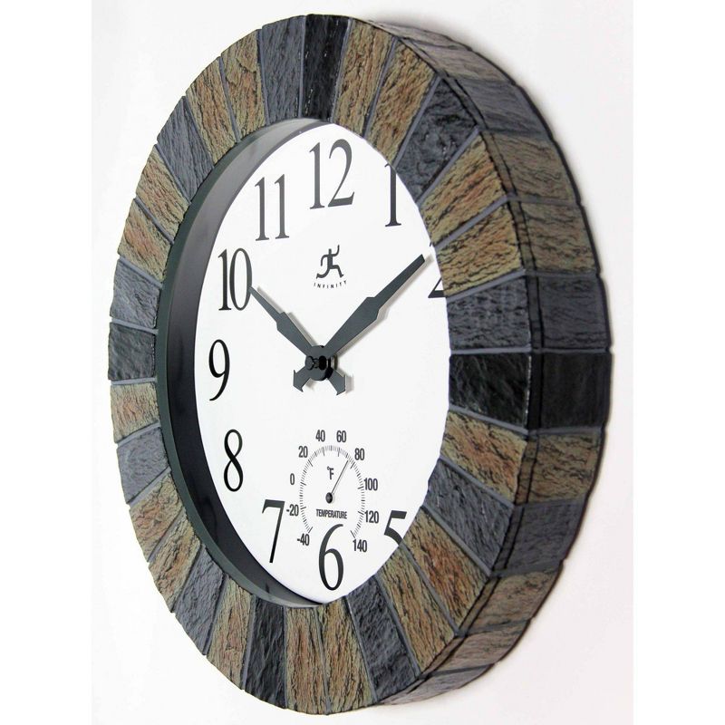 13&#34; Faux Slate Stone Mosaic Indoor/Outdoor Wall Clock - Infinity Instruments, 5 of 8