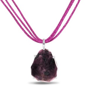 EVERLY JEWELRY | Sterling Silver 22 1/2ct TGW Indian Ruby Pendant with Triple Strand Silk Cord - 17 in - 1 of 4