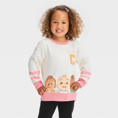 Image of Toddler Girls' Cocomelon Chenille Patch Pullover Sweatshirt - Cream 12M
