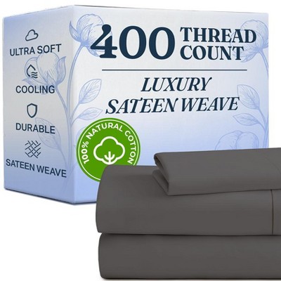 100% Cotton 400 Thread Count 4 Piece Sheet Set - Soft & Cozy Sateen Bed Sheets - CGK Linens