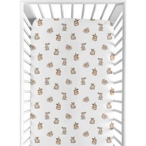 Sweet Jojo Designs Boy, Girl, Unisex/Gender Neutral Baby Fitted Crib Sheet Woodland Bunny Taupe and Brown - 1 of 4