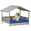 Wicker Dog House with Canopy,38'' Outdoor Rattan Dog Bed with Water Resistant Cushion for Small and Medium Dogs-LAOTIES - 3 of 4