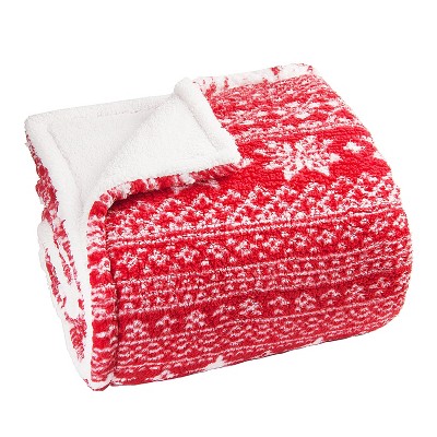 Red and White Sherpa Fleece Reversible Christmas Throw Blanket 50" x 60"