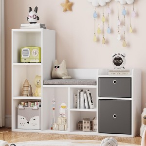Kids Bookshelf 9-Cubby Toy Storage Organizer White Bookcase Toddlers Playhouse Cabinet Shelf for Boys Girls Wooden Storage Toy Shelf for Playroom - 1 of 4