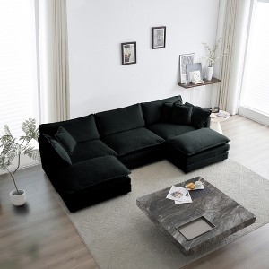 Oversized 111.42" Chenille Modular U-Shaped Sectional Sofa with Double-layer Cushion and 2 Ottomans, 5-Piece Free combination Sofa - 1 of 4