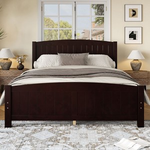 Okak All Size Farmhouse Platform Bed Frame with Support Slats & Strong Structure,Solid Wood Primary Bed No Box Spring Needed - 1 of 4