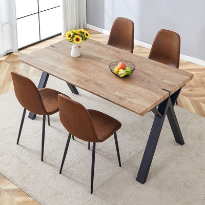 NicBex 5 PCS/7 PCS Dining Table Set,Wood Textured MDF Dining Table with A-Frame Legs,4/6 Round Corner Chairs for Kitchen/Dining Room