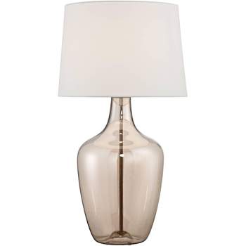 Possini Euro Design Ania 31" Tall Jar Large Modern Coastal End Table Lamp Clear Champagne Glass Single Off-White Shade Living Room Bedroom Bedside