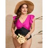 Whizmax Women's Plus Size Tummy Control Swimsuit One Piece Slimming Bathing Suit Halter Push Up V Neck Swimwear - 2 of 4