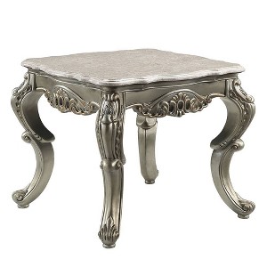 28" Miliani Accent Table Natural Marble Top and Antique Bronze Finish - Acme Furniture - 1 of 4