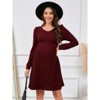 Coolmee Maternity Sweater Dress Ribbed Knit V Neck Long Sleeve Fall Midi Dress Baby Shower Photoshoot - 2 of 4