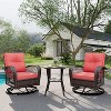 3-Piece Swivel Rocking Patio Chairs Set with 2 360-Degree Swivel Rocking Chairs and Tempered Glass Top Side Tabl, Outdoor Wicker Patio - 2 of 4