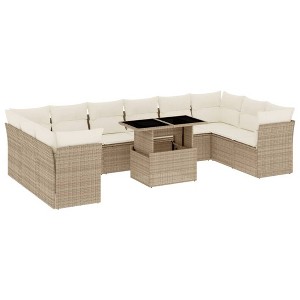 vidaXL 11 Piece Patio Sofa Set with Cushions Beige and Cream Poly Rattan - 1 of 4