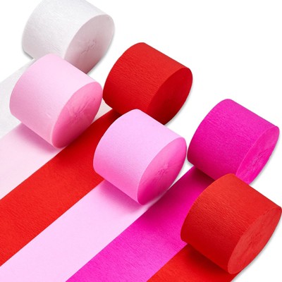 PartyWoo Crepe Paper Streamers Pink Light Hot Red White 6 Rolls 492 ft 1.8 Inch x 82 Ft Rolls