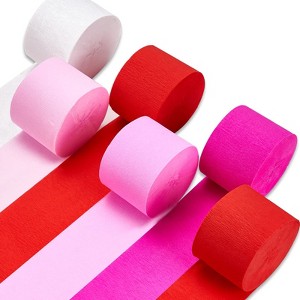 PartyWoo Crepe Paper Streamers Pink Light Hot Red White 6 Rolls 492 ft 1.8 Inch x 82 Ft Rolls - 1 of 4