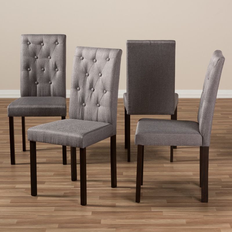 Set of 4 Gardner Finished Dining Chairs Gray/Dark Brown - Baxton Studio: Upholstered, Tufted, Solid Wood Frame, 5 of 7