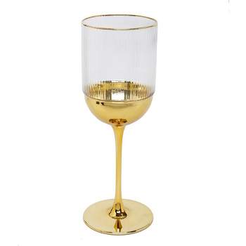 Classic Touch Set of 6 Wine Glasses with Gold Dipped Bottom, 7.5"H