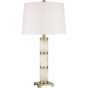 Possini Euro Design Fiona 29" Tall Column Modern Coastal End Table Lamp White Gold Brass Finish Alabaster Single White Shade Living Room Bedroom - 1 of 4