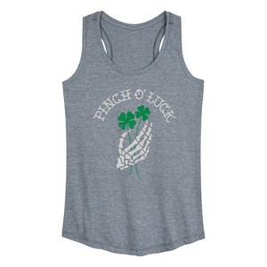 Women's Instant Message St. Patrick's Day Pinch Of Luck Skeleton Graphic Racerback Tank - Heather Grey - Large - 1 of 4