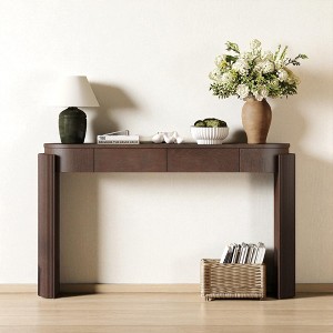 Mshliw Entryway Console Table with Fluted Legs, Dining Table, Oval Top and 2 Drawers, Solid Wood Grain Accent Table for Living Room or Hallway - 1 of 4