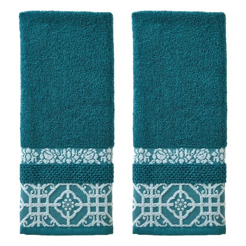 Teal, Brown, Beige Floral Hanging Kitchen Towels, Teal Hand Towels