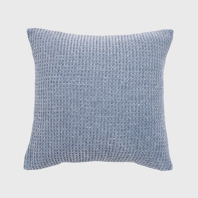 20"x20" Oversize Chenille Shiny Waffle Knit Square Throw Pillow Chambray Blue - Evergrace