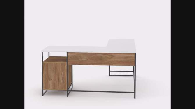 Tremont RowL-Shaped Desk with White Top Sindoori Mango - Sauder: Modern Home Office Furniture, Corner Workstation with File Storage & Open Shelf, 2 of 9, play video