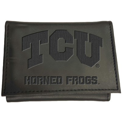 Evergreen NCAA TCU Horned Frogs Black Leather Trifold Wallet Officially Licensed with Gift Box