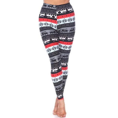Women's One Size Fits Most Printed Leggings Grey/Red One Size Fits Most -  White Mark