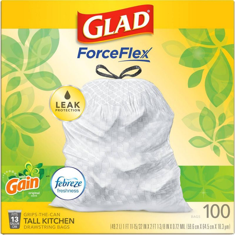 Glad ForceFlex Tall Kitchen Drawstring Trash Bags - Gain Original - 13 Gallon, 1 of 17