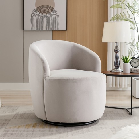 Gray linen and wood valeri upholstered online swivel armchair