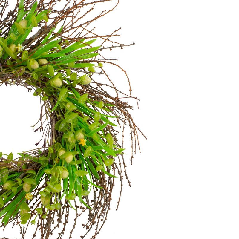 Northlight 20-Inch Green and Yellow Flower Buds, Leaves and Twigs Artificial Floral Wreath, 3 of 5