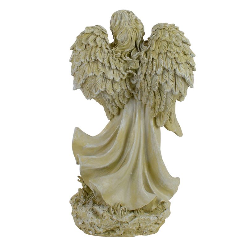 Northlight 18" Weathered Angel with Bird and Bouquet Outdoor Patio Garden Statue - Almond Brown, 4 of 5