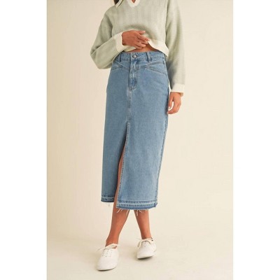 Women's FRONT SLIT MIDI DENIM SKIRT - MABLE