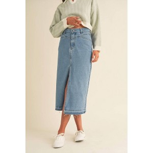 Women's FRONT SLIT MIDI DENIM SKIRT - MABLE - 1 of 4