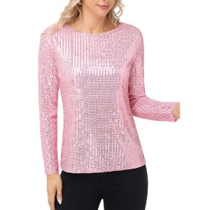 Anna-Kaci Women's Long Sleeve Sequin Top with Crew Neck and Fitted Silhouette - 1 of 4