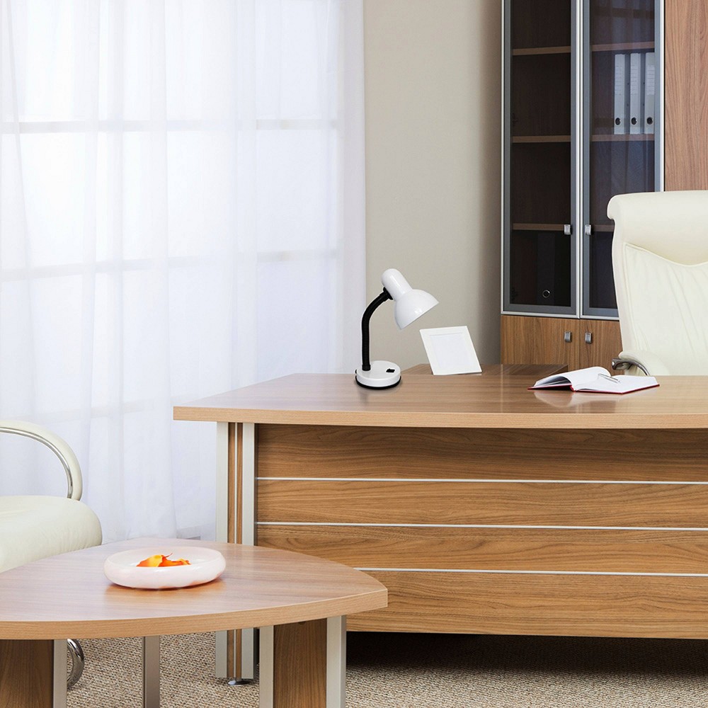 Basic Metal Desk Lamp with Flexible Hose Neck White - Simple Designs: ETL Listed, Modern Style, No Assembly Required