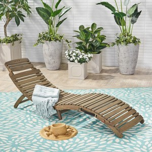 VisioGear Wooden Foldable Chaise Lounge, Outdoor Chaise Lounge for Beach, Yard, Balcony, Poolside, Grey, 72.5"*21.25"*24.25" - 1 of 4