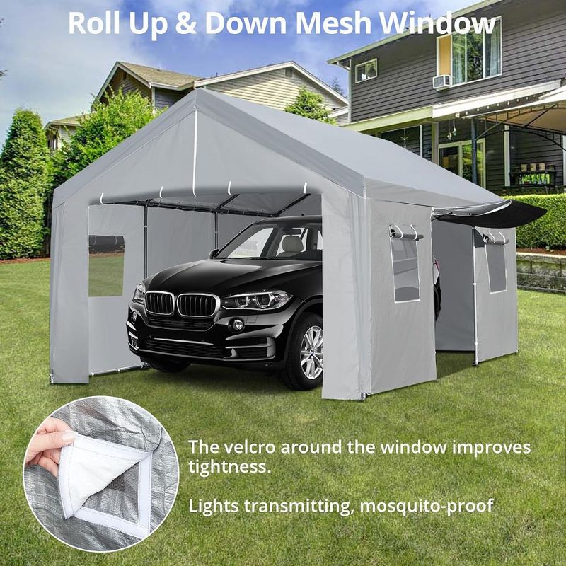 Car Canopy Garage Boat Party Tent With Ventilated Windows & Roll-up Doors, 4 of 7