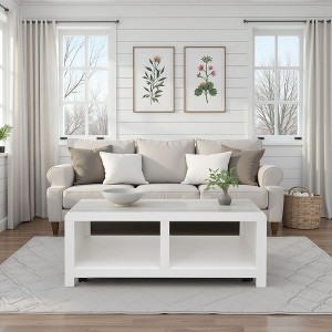 Sapphtopaz Modern Coffee Table with 2 Open Storage Shelves & 5 Caster Wheels Center Table with Curved Corners Coffee Bar for Living Room,Bedroom - 1 of 4