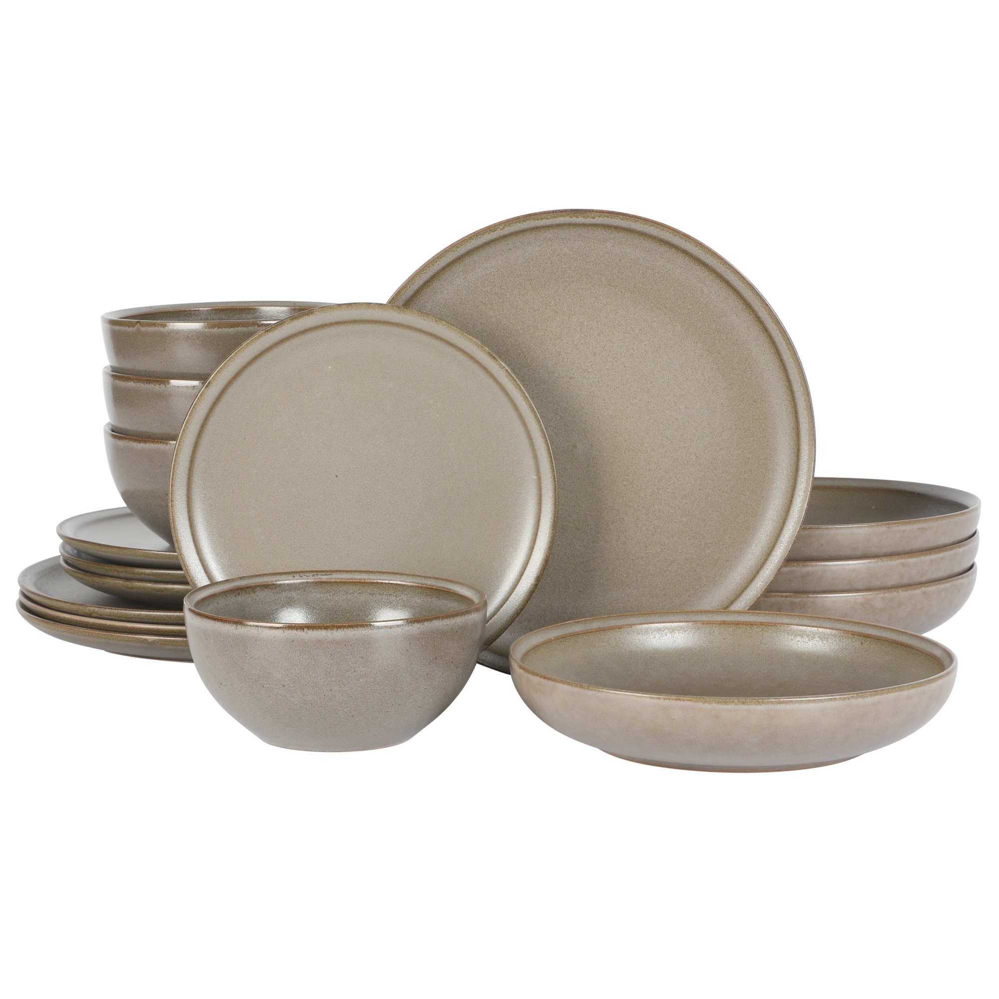 Gibson Elite Beckett Stoneware Matte Reactive Glaze 16 Piece (Service for 4) Plates and Bowls Dinnerware Set Grey