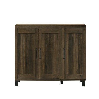 GlasFlength Utility Storage Cabinets Three Door Shoe Storage Cabinet Simple Elegant Design for Entryway Closet, Brown, 12.5"*45"*25"