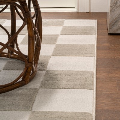 Beige and Cream Geometric Checkerboard 3 x 5 Area Rug