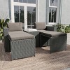 Emma and Oliver Indoor/Outdoor Modular Loveseat Sofa Set with Ottomans and Glass-Top Table - 4 of 4