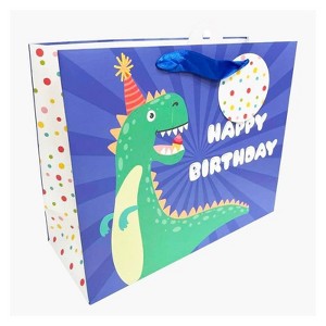 Bows And Sparkles Medium 'Happy Birthday' Dinosaur Gift Bag with Tag Blue/Green - 1 of 2