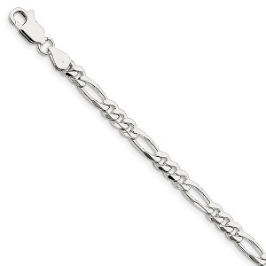 Black Bow Jewelry 5.25mm Rhodium Sterling Silver Solid Figaro Chain Bracelet, 8 Inch - 1 of 4