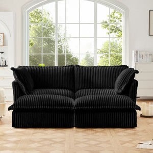 Slipcovered Sectional Sofa, 2 Seater Sofa with Removable Cover, Sofa with Convertible Ottoman, Corduroy Fabric Sectional Sofas-Cuddlewood - 1 of 4